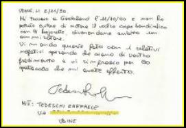 1990: Una lettera arrivata alla nostra sede